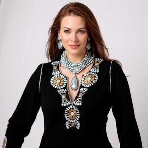 Rocki Gorman Tunic Top Stone Embellish XL Black Velvet Art to Wear Jewelry READ